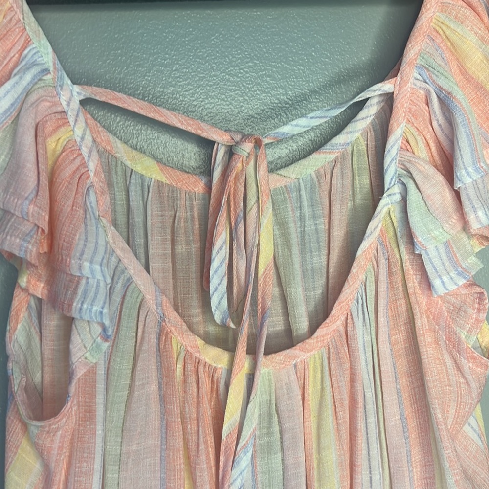 Nwot Multi Colored Stripe Top With Flutter Sleeves - image 3